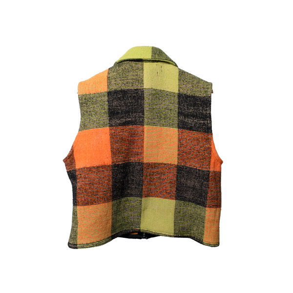 Regenerated blanket vest, check pattern
