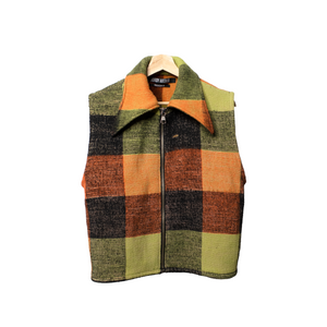 Regenerated blanket vest, check pattern