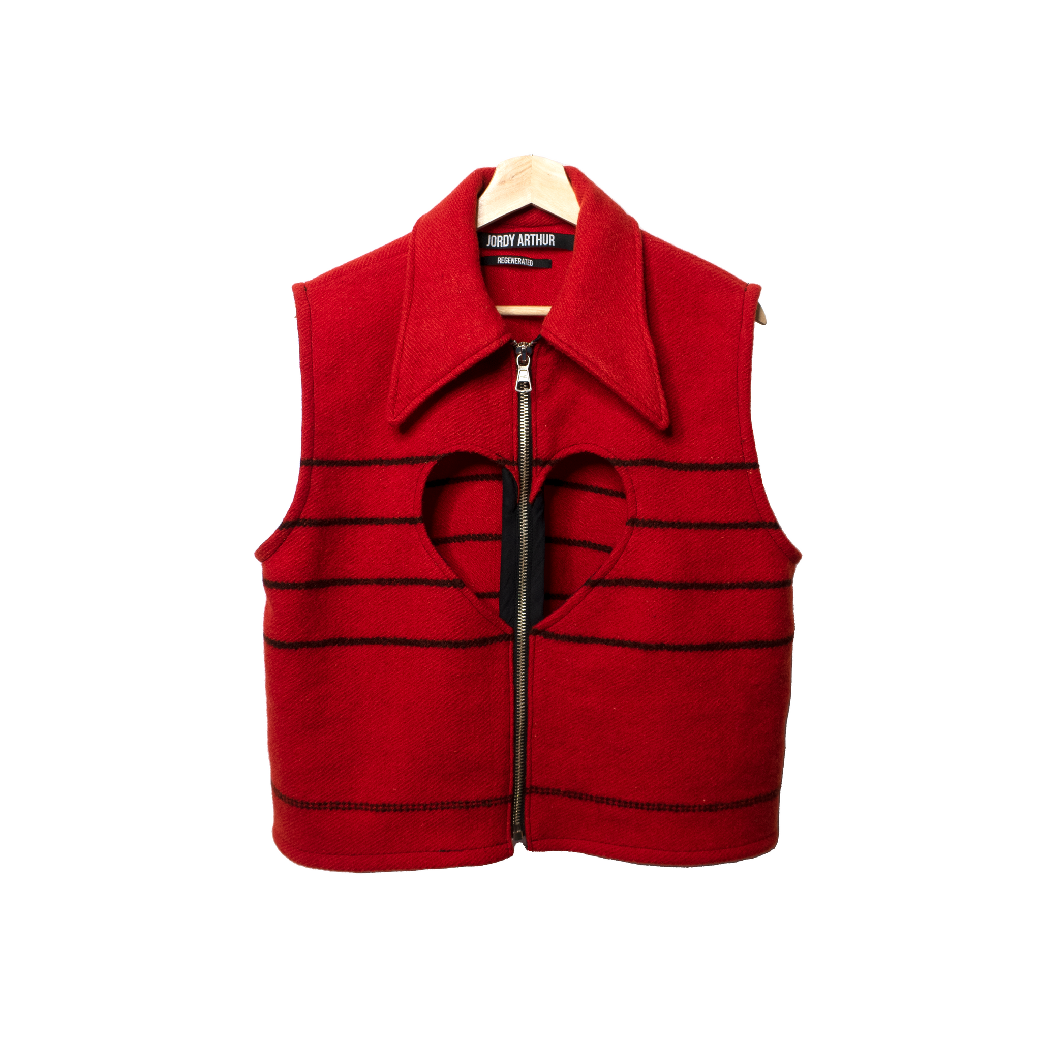 Regenerated cut out blanket vest, red